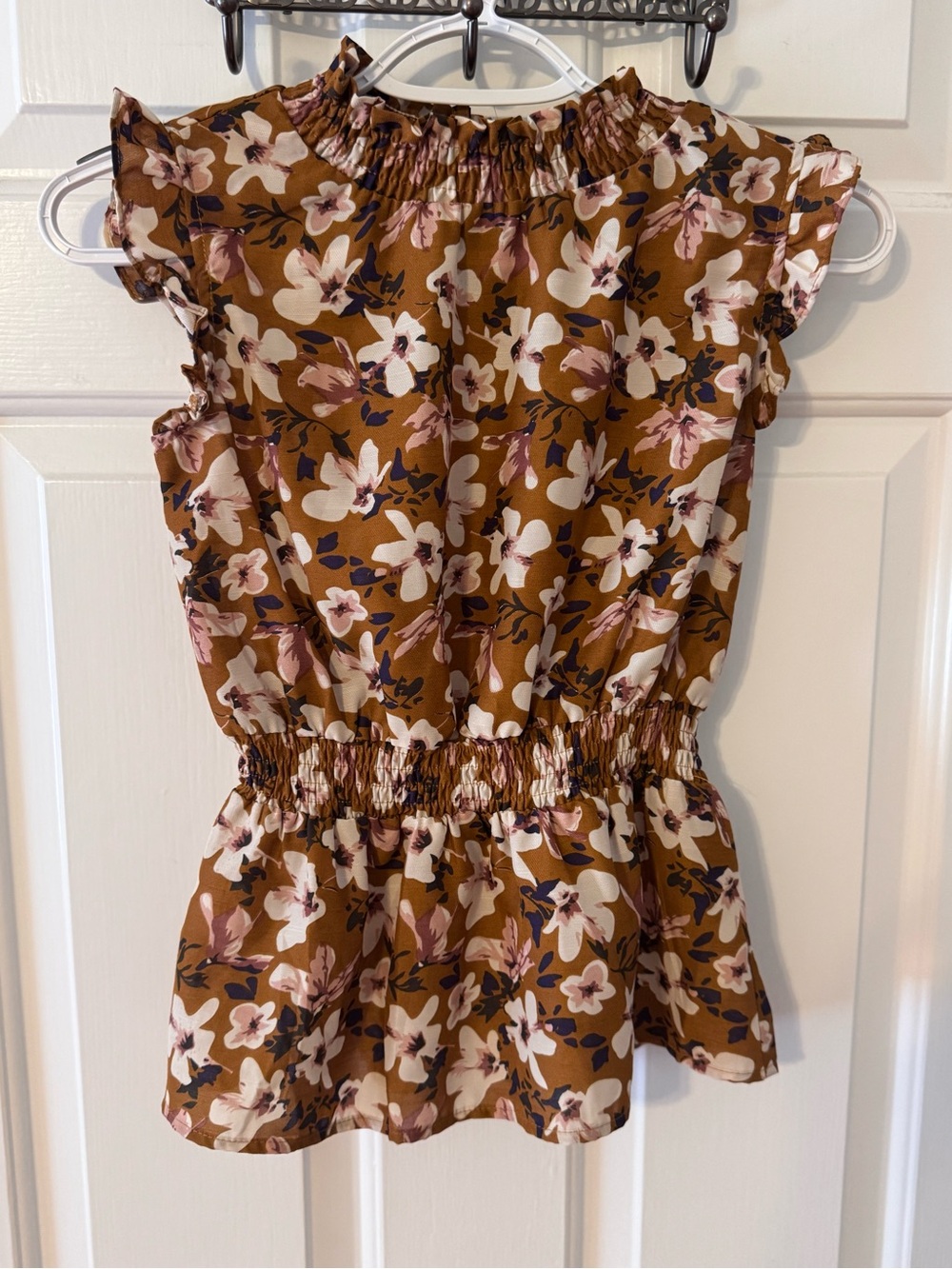 Hayden Girls Brown Floral Smocked Waist Peplum Top